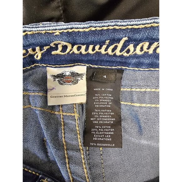 Harley Davidson Women’s Skinny Blue Jeans Size 4 Embroidered Pockets - Picture 5 of 7